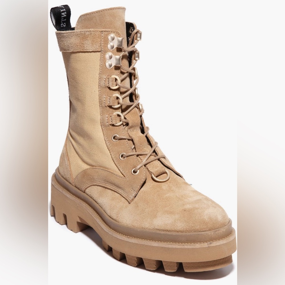 All Saints Beige Lace-Up Combat Boots